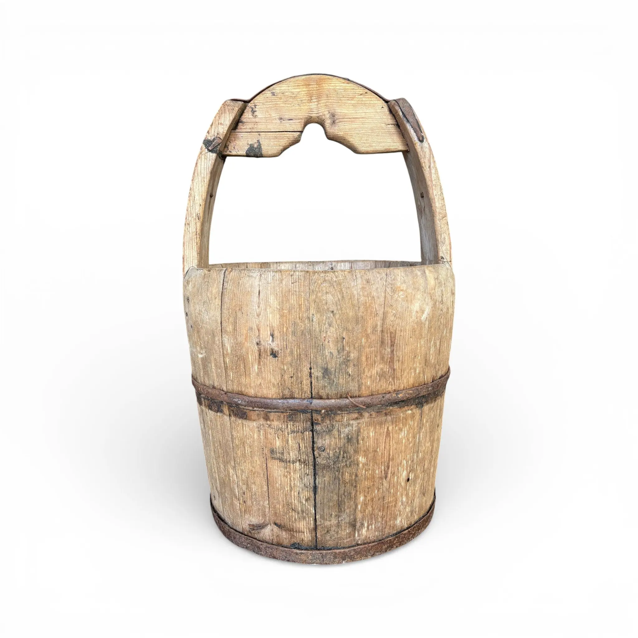 Wooden Bucket with Iron Bands and Handle
