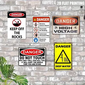 5-Piece Hazard Sign Iron Art Decorative Painting, No Metal Plating Aluminum Board Warning Symbol, Ideal Home Office Cafe Garage Decoration Gift