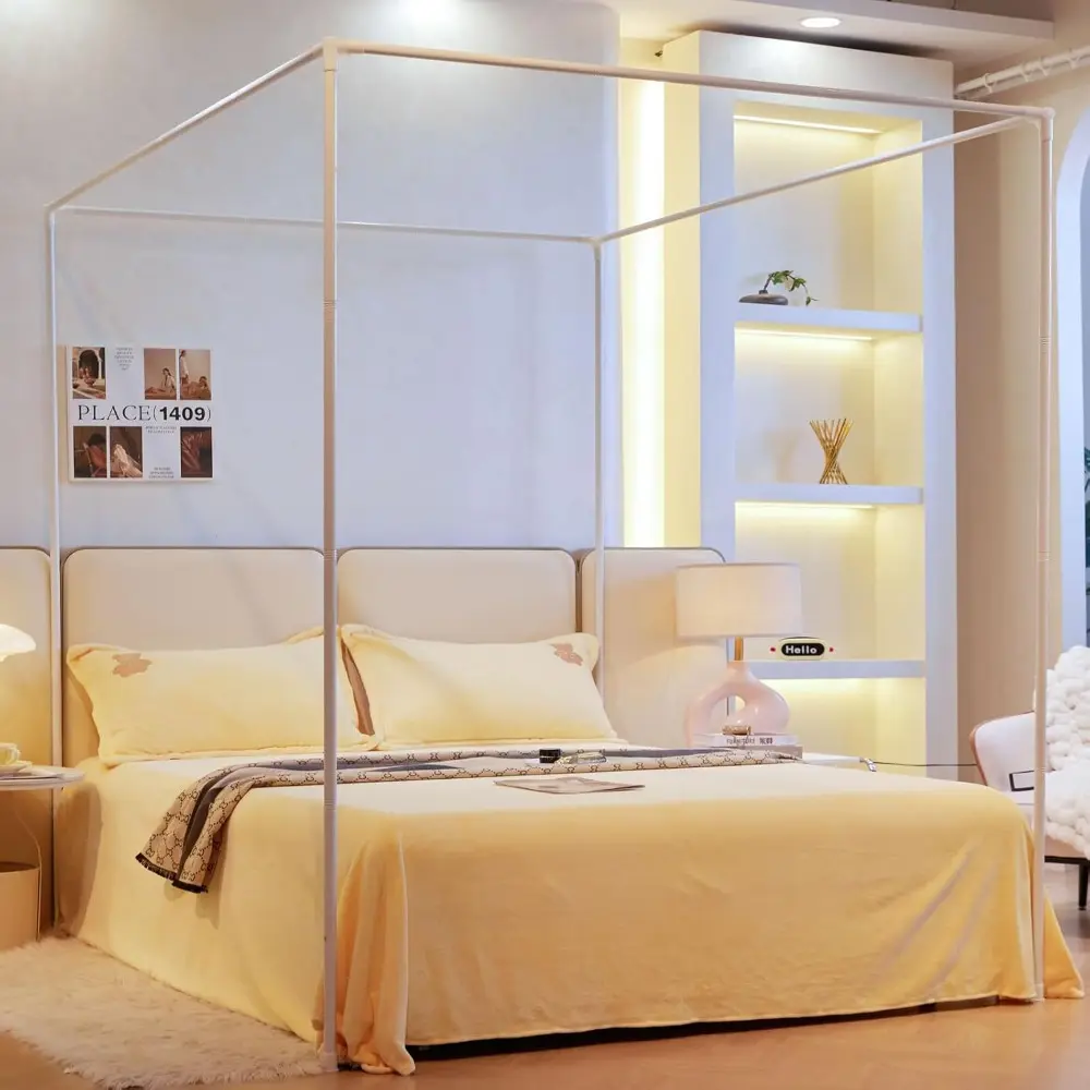 Premium Four Poster Bed Frame Posts for Queen Size Beds with Reinforced Metal Rods, Four Corner Bed Brackets, Ideal for Metal and Wooden Bed Frames