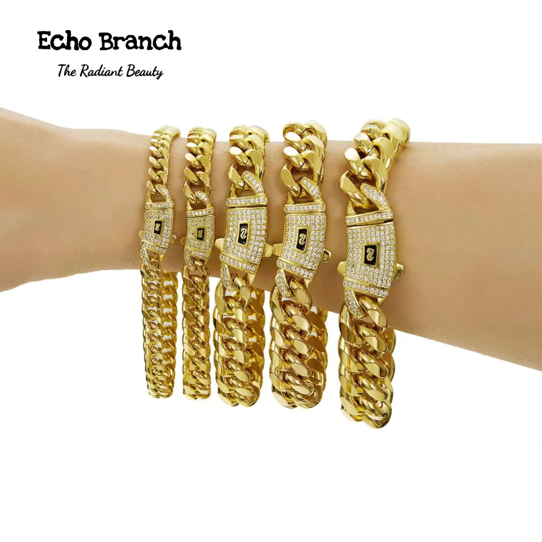 Golden Cuban Jewelry Bracelet Shining Stainless Steel Miami Thick Bracelet Hip Hop Jewelry Chain width6-14MM Trendy Men's Accessory For party,Father's