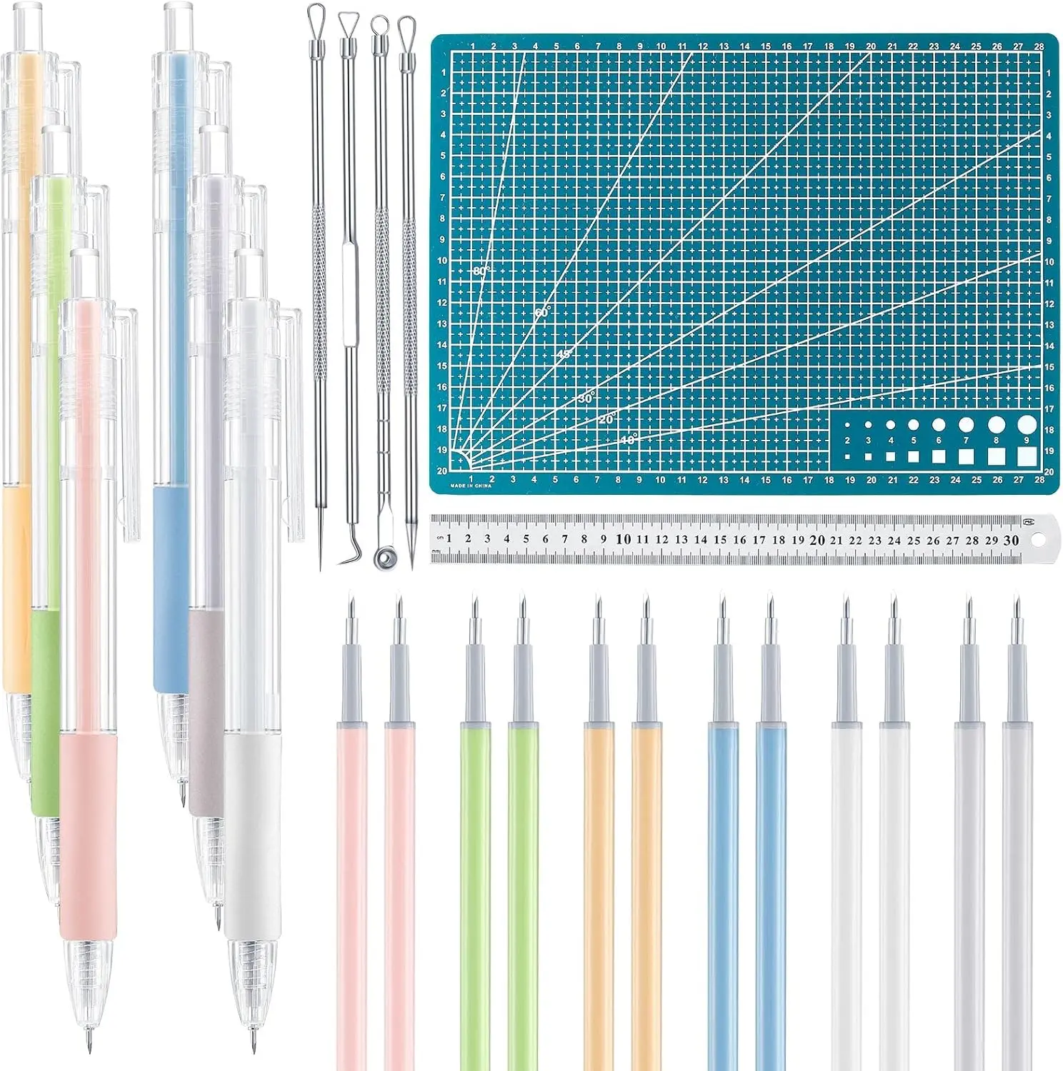 24 Pcs Art Cutting Tools Kit,Including 6 Carving Craft Paper Pen Cutting Tool with 12 Refills 4 Weeding Art Tool Double Sided Cutting Mat for DIY Project Art Hobby,Hand Tools Kits