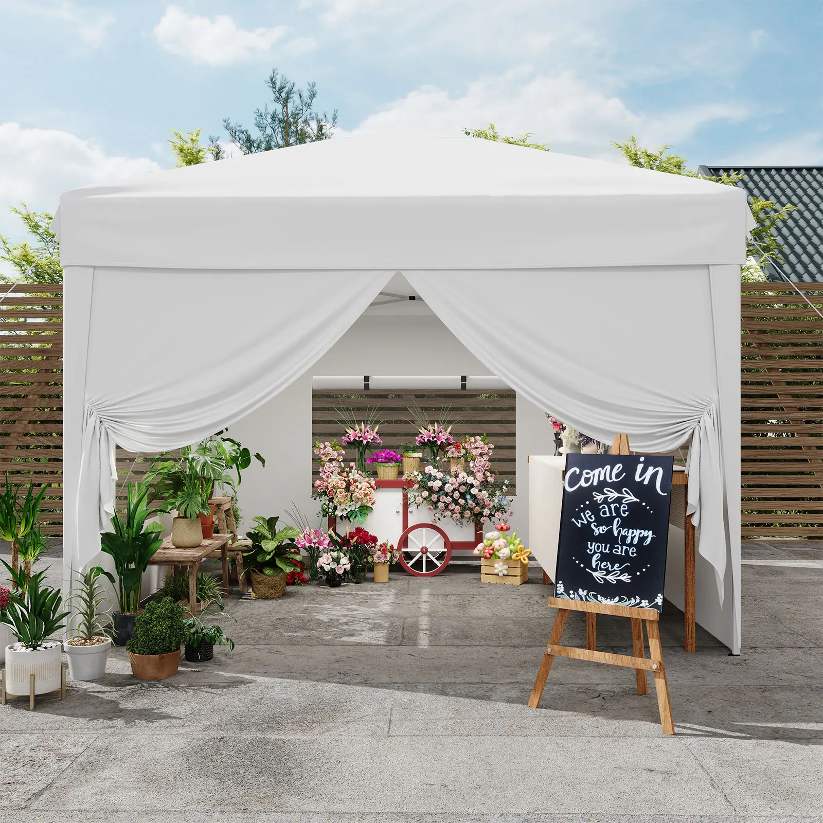 10x10 Pop Up Canopy Tent with 4 Removable Sidewalls, Heavy Duty Commercial Vendor Tent with Sandbags & Carry Bag, UV Sun Shade Shelter for Parties, Marketi