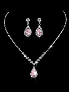 Sparkling Zircon Bridal Jewelry Set, Elegant Necklace & Earrings, Matching Jewelry Set, Fashion Jewelry Set for Party, Daily Decor, Trendy All-match & Exquisite Jewelry for Birthday Gift, Fashionable Jewelry Set