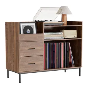 500+ Vinyl Record Player Stand with Storage Drawer