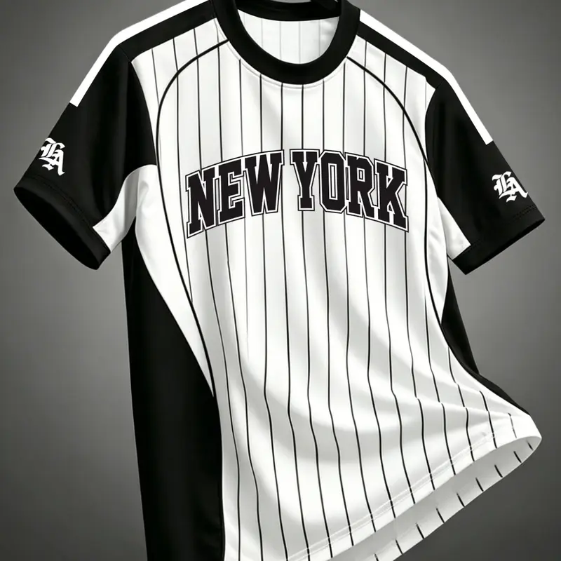 Men's Retro Striped Colorblock Baseball T-Shirt, Summer Fashion Street Style Round Neck Short Sleeve T-Shirt, Daily Casual Sport Wear, Athletic Apparel