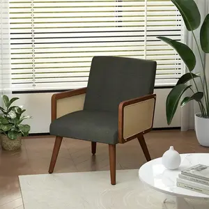 Accent   Rattan Arms, Living Room   Wood Legs, Modern Armchair For Bedroom, Lounge  Indoor For Reading Room Kitchen And Dining Room Chair with