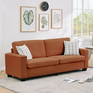 Modern 3-Seater Corduroy Sofa, Deep Seat Comfortable Couch with Wide Armrests & Removable Washable Covers, Compact Living Room Furniture for Apartment & Bedroom, Dark Gray