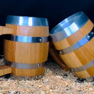 2 Tarros de 32oz Combo Choncho 1 Liter barrel mugs white oak aluminum on the inside perfect for cold and hot beverages beer whiskey or coffee would keep at great temperature. Free engraving on your purchase!