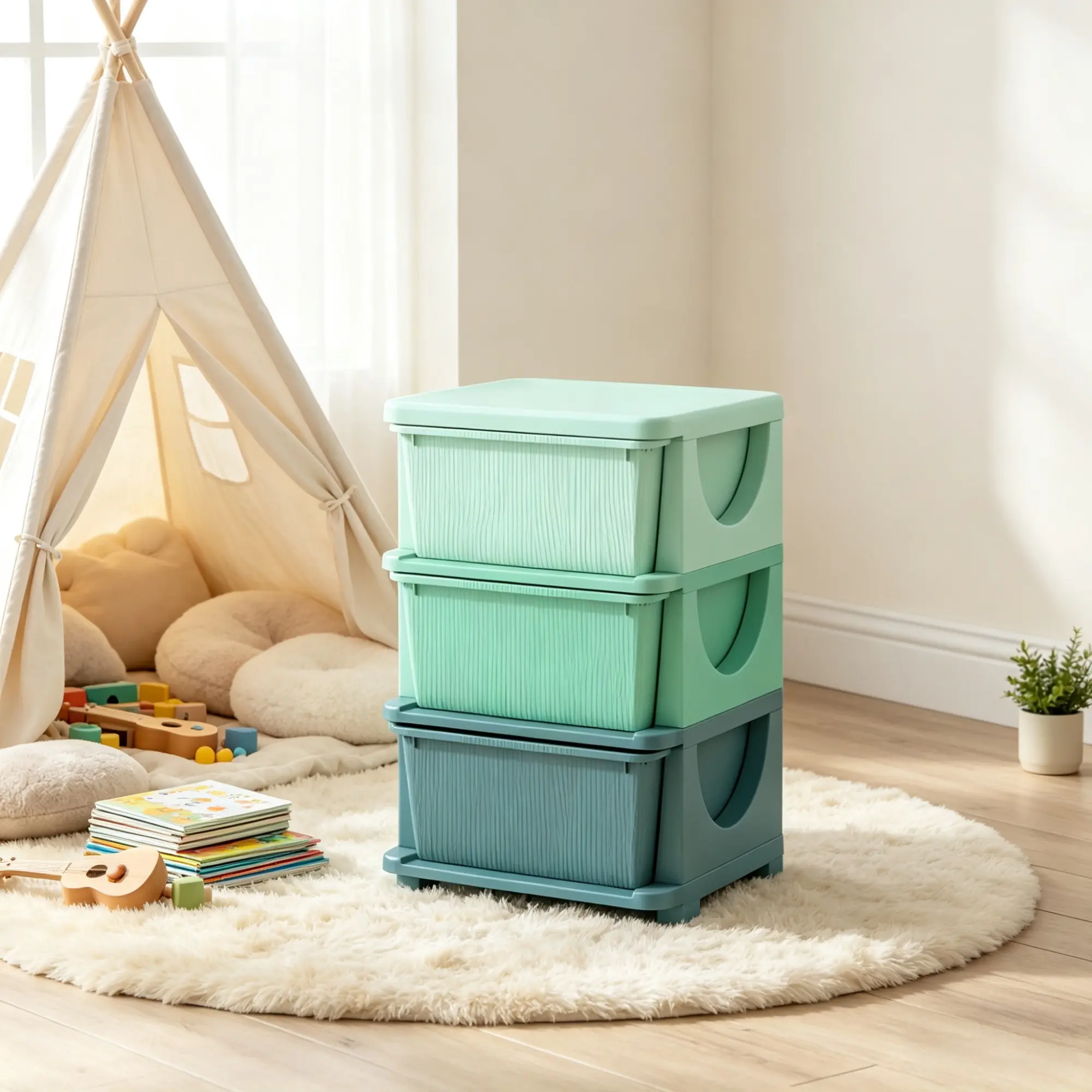 Green 3-Tier Shoe Rack Organizer 50 Pairs - 3-Drawer Kids Storage Unit, Closet Organizer for Small Spaces & Toddler Bedroom