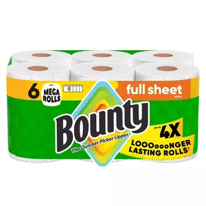 Bounty Full Sheet Paper Towels - 6 Mega Rolls - 2-Ply - 100 Sheets