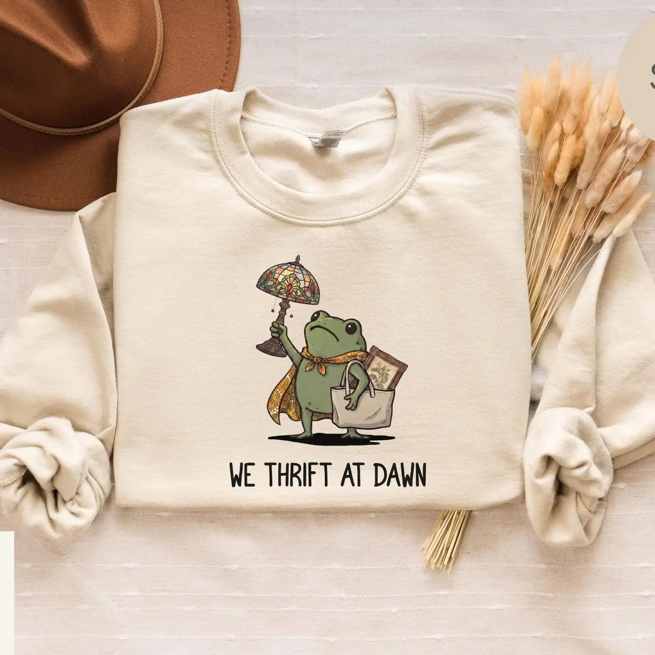 We Thrift At Dawn Sweatshirt, Funny Frog Meme Thrifting Sweatshirt, Thrift Lover, Vintage Collector Gift, Trending Graphic Sweatshirt, Comfortable Menswear & Womenswear Top, Perfect Gift For Men And Women, Aug1