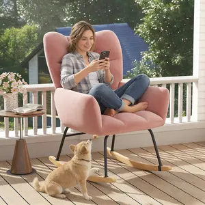 Nursery Rocker Chair,440 Pound Weight Capacity, Comfortable Armrests and  Cushioned Seat/Backrest, Hypoallergenic Velvet Fabric, Scratch-Resistant Floor Guards, 4 Pastel Color Options,Modern Rocking Accent Chairs for Nursery, Living Room, Bedroom,