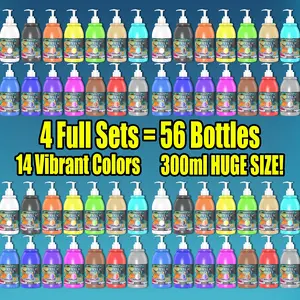 MEGA VALUE: 56 HUGE 300ml Paint Bottles (14 Vibrant Colors X 4)