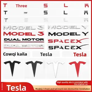 3d ABS Chrome Black Red Logo Dual Motor Emblem Letters Car Trunk Badge For Tesla Model Y 3 X S Dual Motor Sticker Accessories