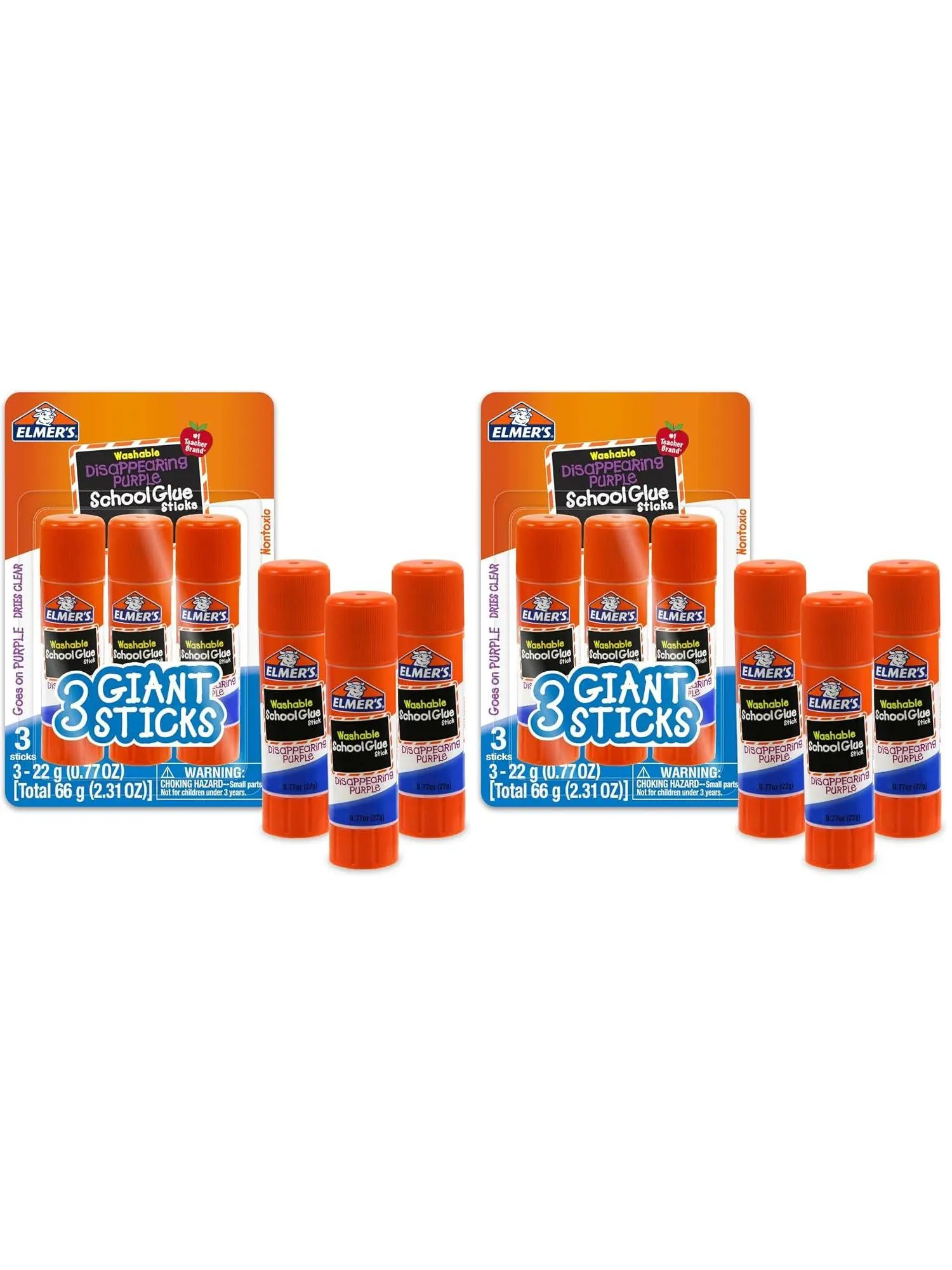 Elmer's Disappearing Purple School Glue Sticks, Washable, 22 Grams, 3 Count - Poster, Vision Board, Back to School Supplies, #1 Teacher Brand