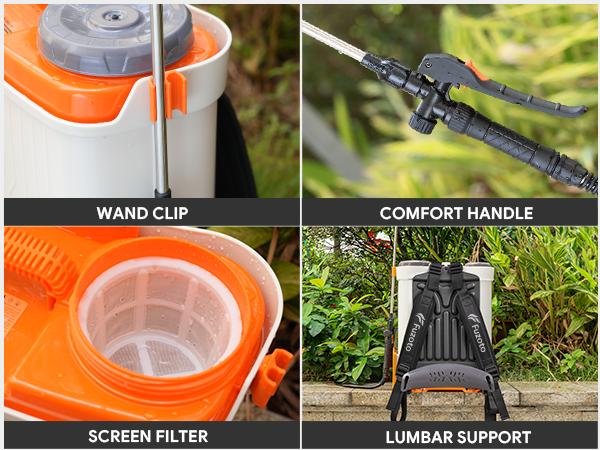 Battery Powered Backpack Sprayer 4.2Gallon, 45-90PSI Adjustable Pressure, 6 Hours Long Battery Life, Electric Backpack Garden Sprayer with 6 Spray Nozzles for Lawn, Garden, Yard