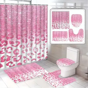 Fashion Leopard Print Bathroom Accessories Set, Shower Curtain Sets, Toilet Seat Cover, Bath Mat, U-Shaped Pad, Home Decor Essentials