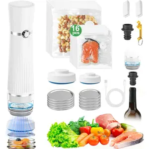 Vacuum Sealer for , 3-in-1  Saver Vacuum Sealer Machine + 16  Vacuum Bags, Compact Handheld Vacuum sealer with 10 Mason Jar  and  Stopper for Mason Jar,  Bottle