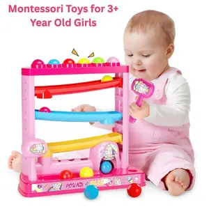 Montessori Toys for 3+ Year Old Girls – Hammer & Pound Ball Toy Set with 12 Balls, Toddler Learning Toys, Educational Toys for 3 4 5 Year Old Girls, Interactive Preschool Gift for Kids