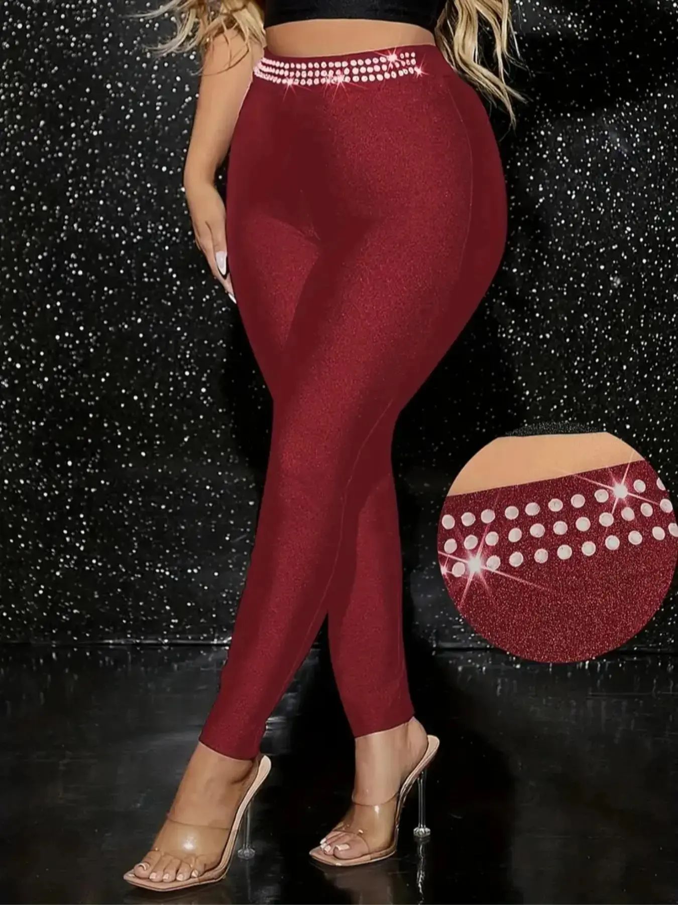 High Waist Plain Color Tight-Fitting Pants, High Elasticity Water Drill Bottoms for Daily Wear, Women's Fashion Clothing Leggings