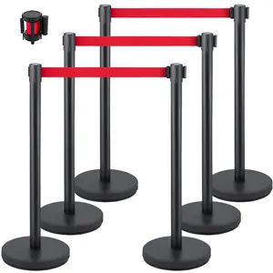 VEVOR Crowd Control Stanchion,  Set of 6 Pieces Stanchion Set, Stanchion Set with 6.6 ft/2 m Red Retractable Belt, Crowd Control Barrier with Rubber Base – Easy Connect Assembly for Crowd Control (Blac