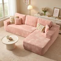 Pink Plush Corduroy Right Chaise