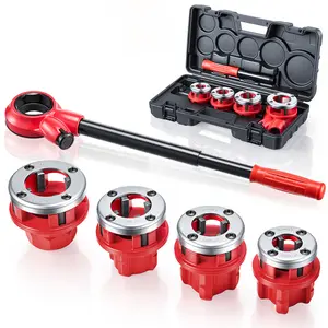 【Summervibes】VEVOR Ratchet Pipe Threader Kit with 4 Dies, 1/2" NPT, 3/4" NPT, 1" NPT, 1-1/4" NPT Manual Ratcheting Pipe Threading Tool, Portable Pipes Threader Set with Toolbox for Plumbing Installation & Repair