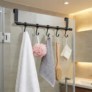 Door Hook Holder, Kitchen Cabinet Door Rod with Auxiliary Hooks, Detachable No-Drill Installation, Design for Entryway, Hallway, Bathroom, Kitchen