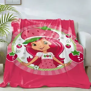 Oversized Winter Microfiber Fleece Knee Throw Blanket - Food Themed Blanket with Strawberry Motif, Fruit Print, Patchwork Look, Lightweight Softness, Elastic Breathable Bedding for Bed, Suitable as a gift sizes 60*80,30*40 ,40*50 50*60