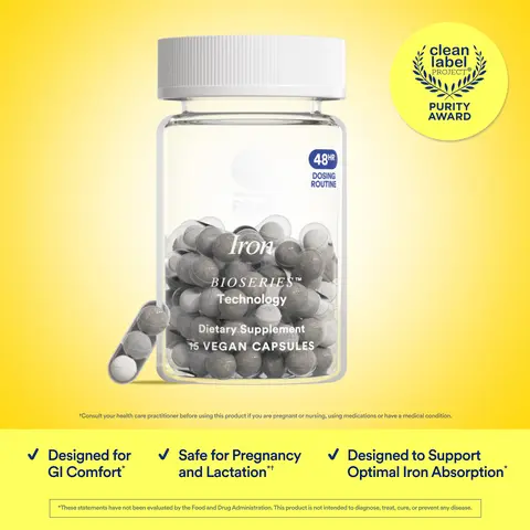 Ritual Iron Supplement to Support Low Iron Levels (60 mg): 48-hour Dosing Routine with BioSeries™ Technology plus Vitamin A and C. Designed for Optimal Iron Absorption and Minimal GI Discomfort*. 15 Servings.