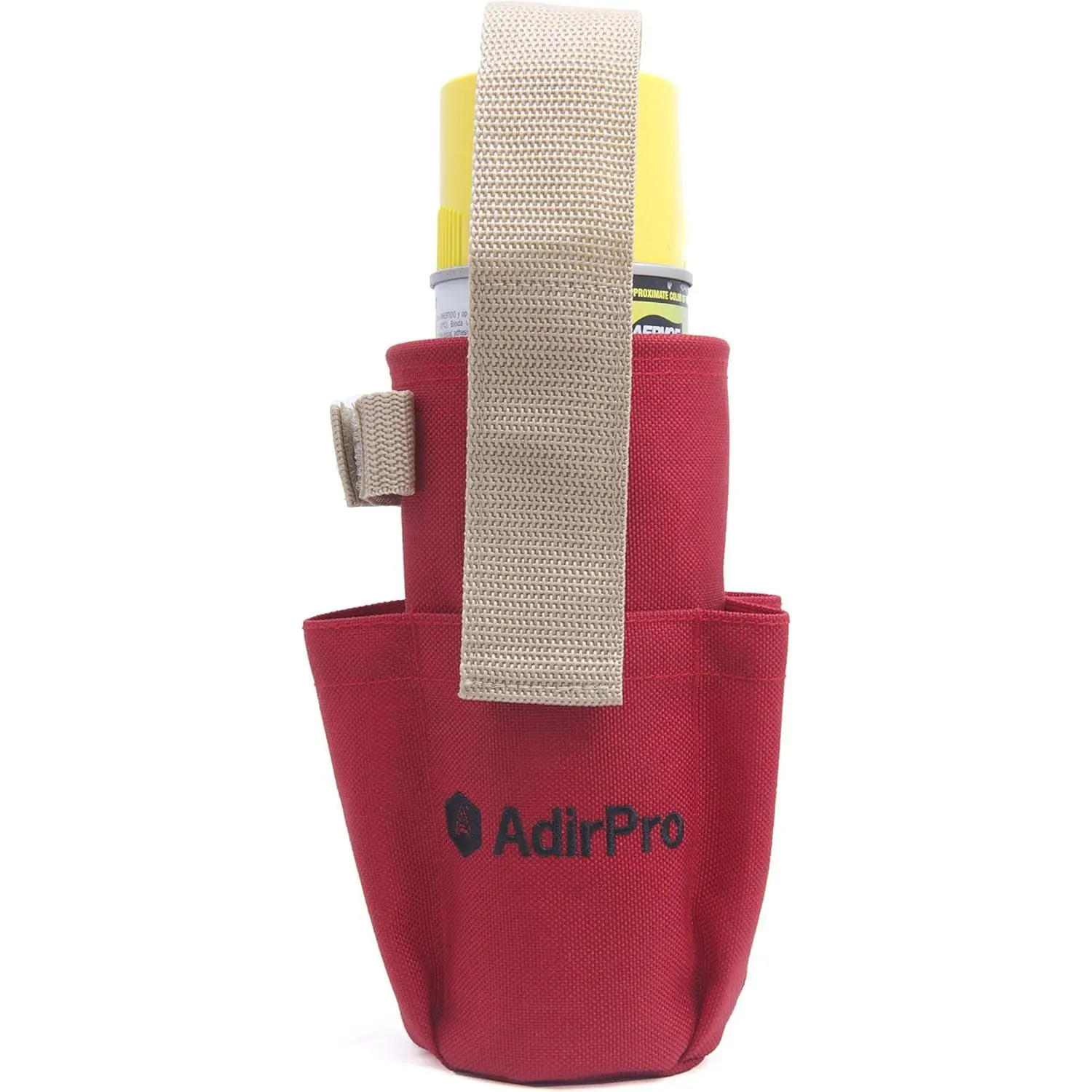Tool Organizer Spray Can Holster with Flag Tape Dispenser, Pockets, Belt Loop, and Belt Clip