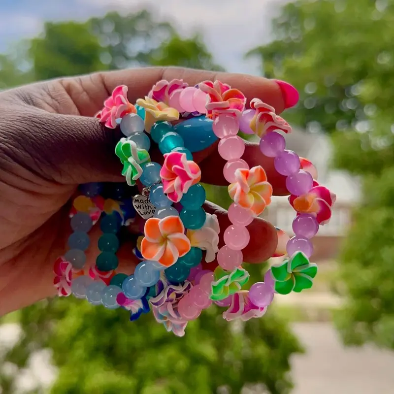 Hawaiian Tropical Plumeria Flower Beaded Bracelets
