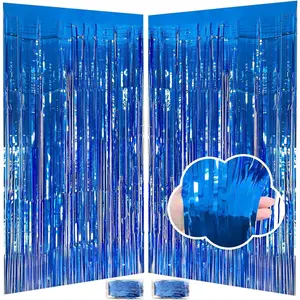 Blue Streamers Party Decorations 3.3x8.2ft, 2 Pack Dark Blue Tinsel Backdrop for  Themed Party Decor, Glitter Blue Foil Fringe Curtains for Door Decorations Hanging Birthday  Shower Halloween