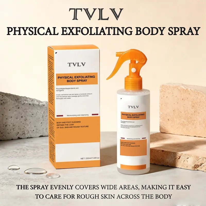 Body Exfoliating Spray, Gentle Dead Skin Remover, Exfoliates Smooths Brightens, Deep Cleansing and Moisturizing, 220ML Unisex Formula, for Arms, Knees and Feet, Easy-Care Body Exfoliator, Gentle Exfoliating Solution