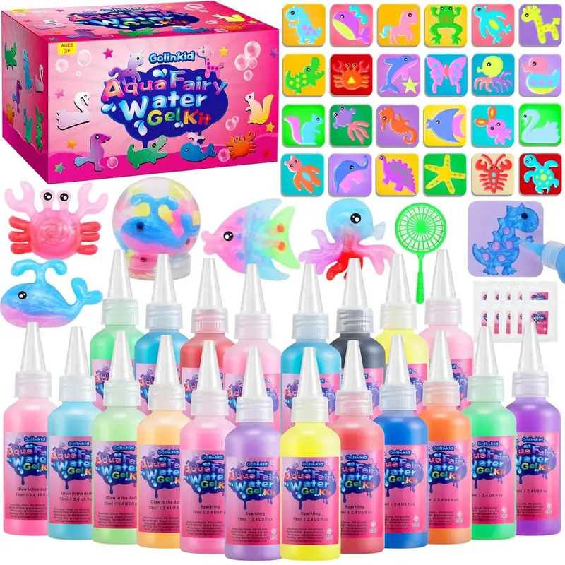 Aqua Fairy Water Gel Kit for Kids, Magic Water Elf Toy Kit with 20 Colors Magic Gel, Aqua Fairy kit with 10 Shape Molds, Crate Your Own Magic Elf Kits Water Pets Craft Kits for Kids