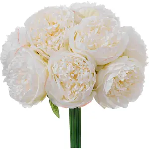 10PCS Off White Realistic Artificial Flowers Peony Fake Silk for Home Office Wedding Table Centerpieces Party Festival Bar Decoration Indoor