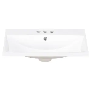 Roomfitters 24" Resin Bathroom Vanity Sink Top with 3 Faucet Holes, Single Basin Drop-in Sink for Compact Spaces, White