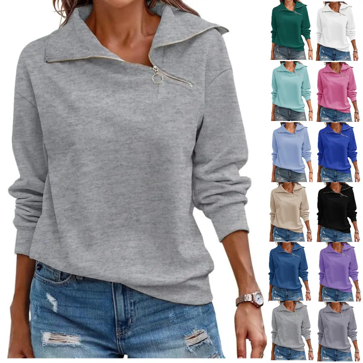 Imily Bela  Womens Zipper Sweatshirt Turtleneck Long Sleeve Pullover Casual Loose Sweatshirts Top T Shirts