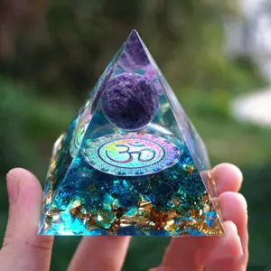 Pyramid Decoration Natural Crystal Gravel Energy Tower Epoxy Resin Craft Ornament with Om Symbol Lianyungang Yaomu Trading Co. LTD