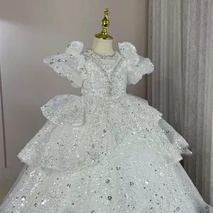 White mesh children's evening dress, princess dress, suitable for beauty pageants, parties and birthday parties under 14 years oldgirl set girls clothes kids clothing