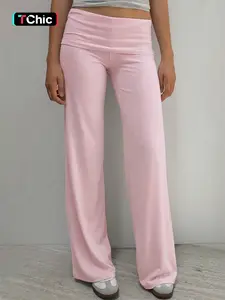 Y2K Style Wide Leg Pants with Sequin Angel Wings, Elastic Waist Long Ankle-Length Casual Pants, Feather Pattern Fall Fashion