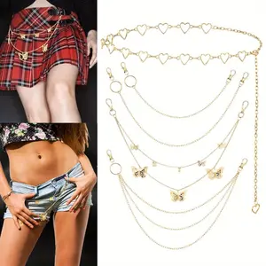 5 Pieces Chain Belt Jeans Pants Pocket Waist Multi-Layer Hip Hop Metal Wallet Chain for Men Women