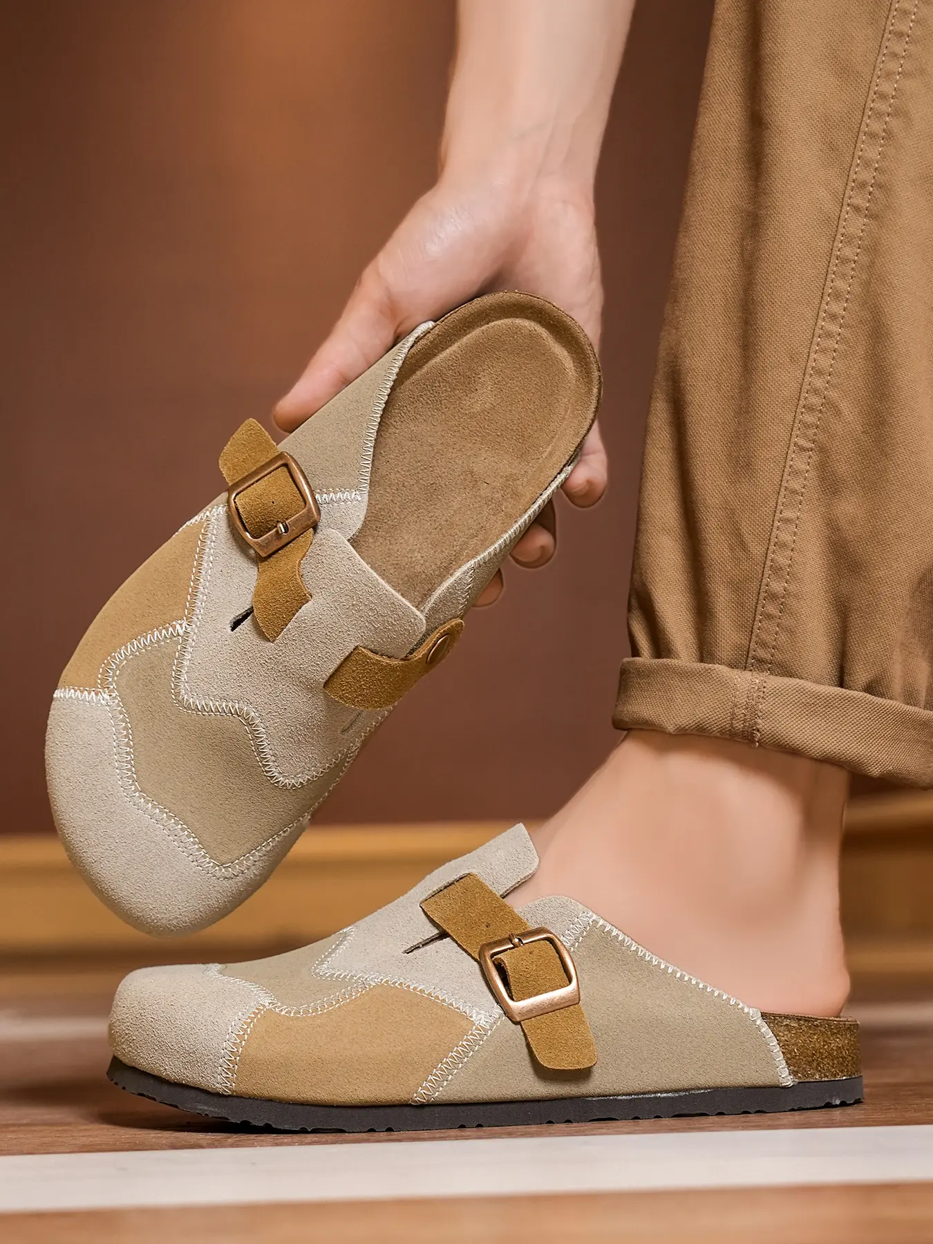 Unisex Birk Sandals, Comfortable Patchwork Design, Casual All-Season Shoes, Perfect Gift, Easy to Match, Durable and Soft Material