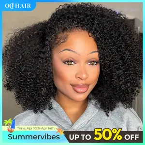 [3 In 1 Half Wig] OQ HAIR Kinky Curly Wear Go Half Wig 250% Density Seamless Flip Over Wig Invisible Hairline Glueless Human Hair Wigs Beginner Friendly Vacation Hair Blend Natural Hair Well Outdoorfun dealsforyoudays