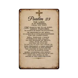 Vintage Psalm 23 Metal Sign, Christian Wall Decor, Bible Verse Scripture Plaque, Religious Home Decor, Inspirational Faith Gift for Christian
