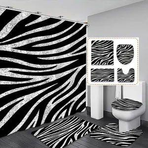 Creative Zebra Print Stripe Bath Curtain Set, Waterproof Shower Curtains with 12 Hooks, Bathroom Decor, Christmas Gift for Friends and Family