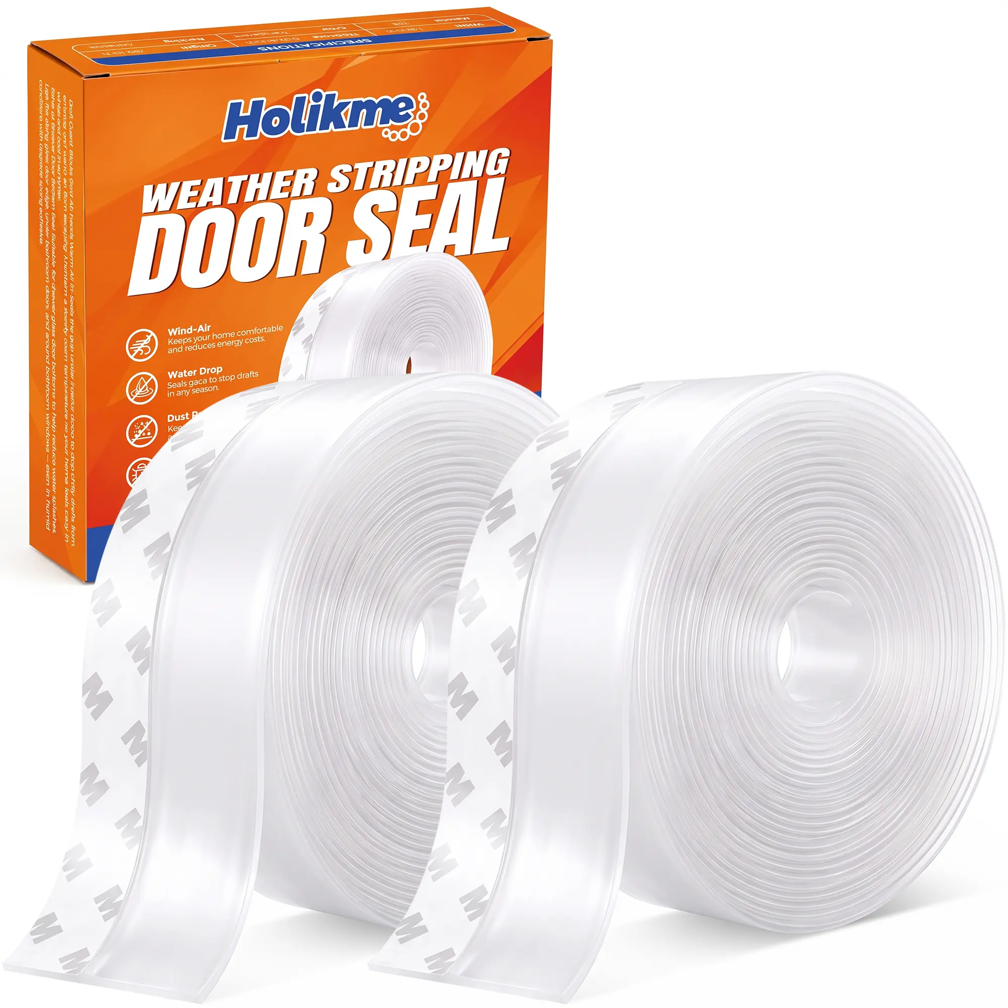 Holikme 30FEET Peel-and-Stick Transparent Weather Stripping, 2-Pack Flexible 1.8" Wide Draft Stopper, Seals Gaps Up to 1.2", Blocks Air Leaks & Dust for Doors, Windows (Tools & Hardware - Door Hardware)