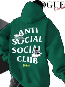 Men's Hooded Sweatshirt Fall Anti Social Social Club Cartoon Print, Casual Loose-Fit Streetwear, Trendy Drop Shoulder Top