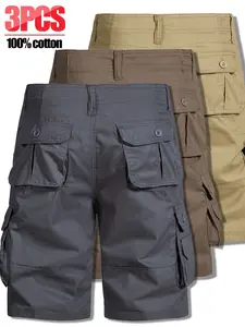 Men’s tactical cargo shorts with multiple pockets, 100% pure cotton, tear-resistant and durable, solid color summer outdoor hiking shorts, no belt included