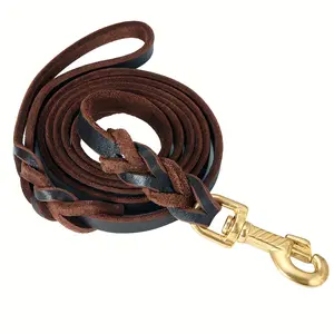 Leather Dog Leash 6ft, Strong Heavy Duty Training Leash For Large, Medium And Small Dogs, Genuine Braided Leather Leash Soft And Comfortable Leather Lead, Great For Training & Walking